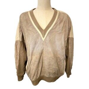 Vintage TORRAS Suede Leather Sweater Men's 46 Beige Cream V-Neck Pullover SPAIN